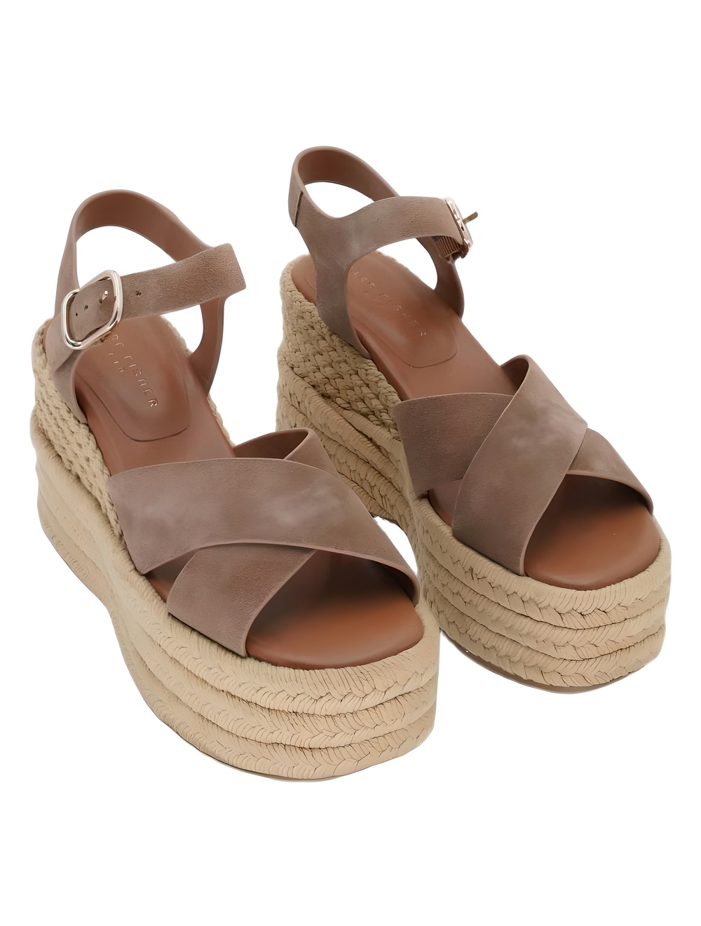 Marc Fisher LTD Pasion Brown Suede Espadrille 4" Platform Wedge Sandals Size 8M